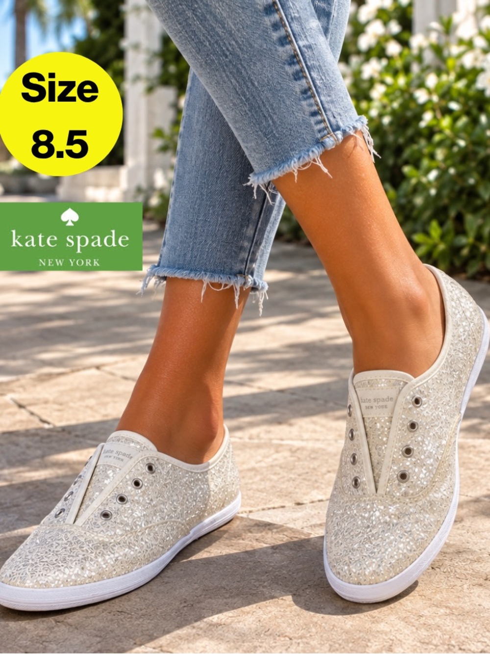 KATE SPADE x KEDS ♠️ Silver Glitter Slip-On Low-Top Sneakers (Women’s 8.5)